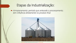 Etapas da Industrialização:
 Armazenamento: período que antecede o processamento,
tem influência diretamente no produto final.
Esta Foto de Autor Desconhecido está licenciado em CC BY-NC-ND
 
