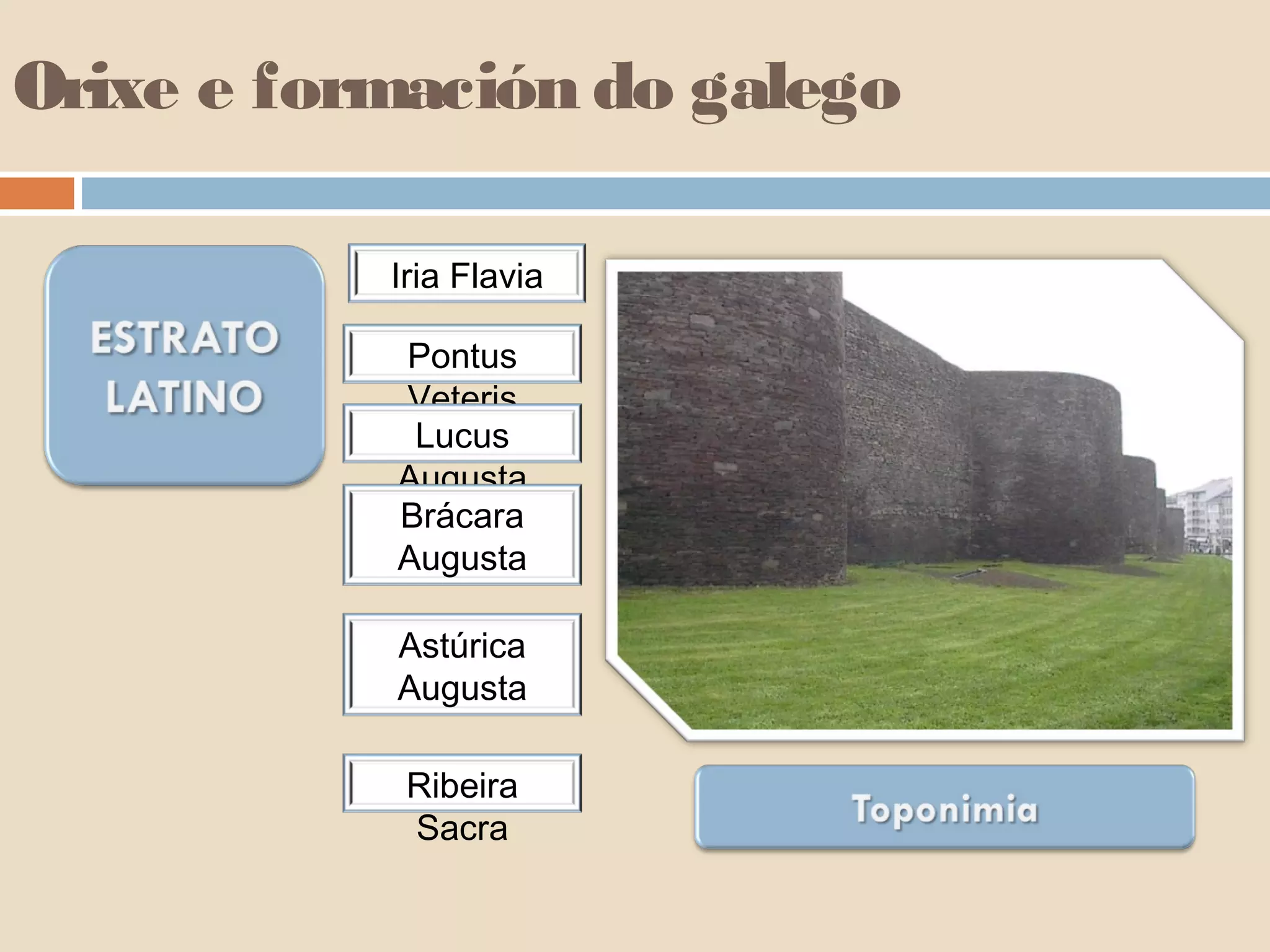 Orixe e formación do galego

           Iria Flavia

           Pontus
           Veteris
            Lucus
           Augusta
           Brácara
           Augusta

           Astúrica
           Augusta

            Ribeira
            Sacra
 