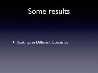 Some results
• Rankings in Different Countries
 
