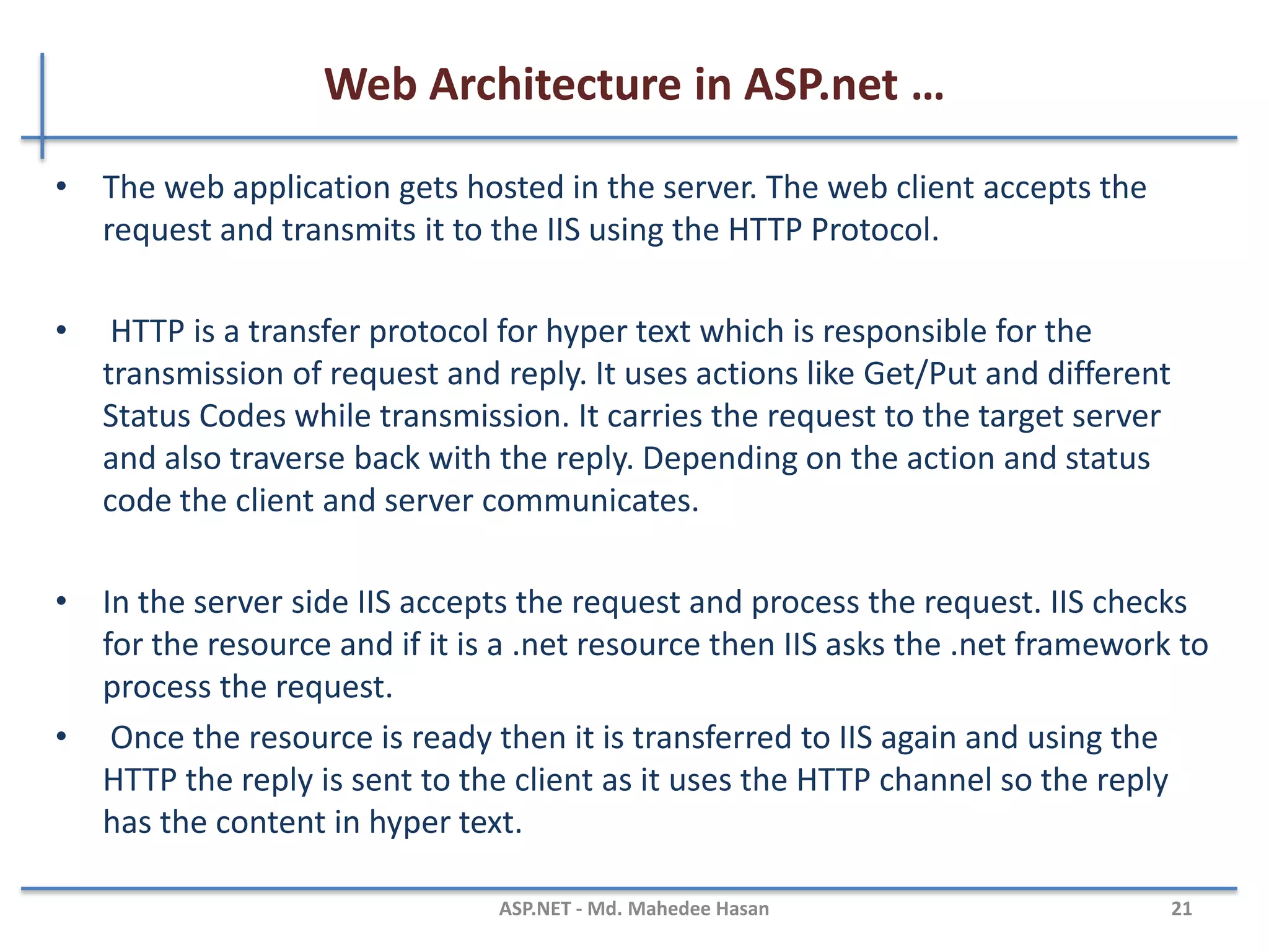Web Architecture in ASP.net
MAHEDEE.NET 21
 