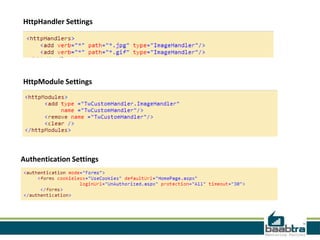 HttpHandler Settings
HttpModule Settings
Authentication Settings
 