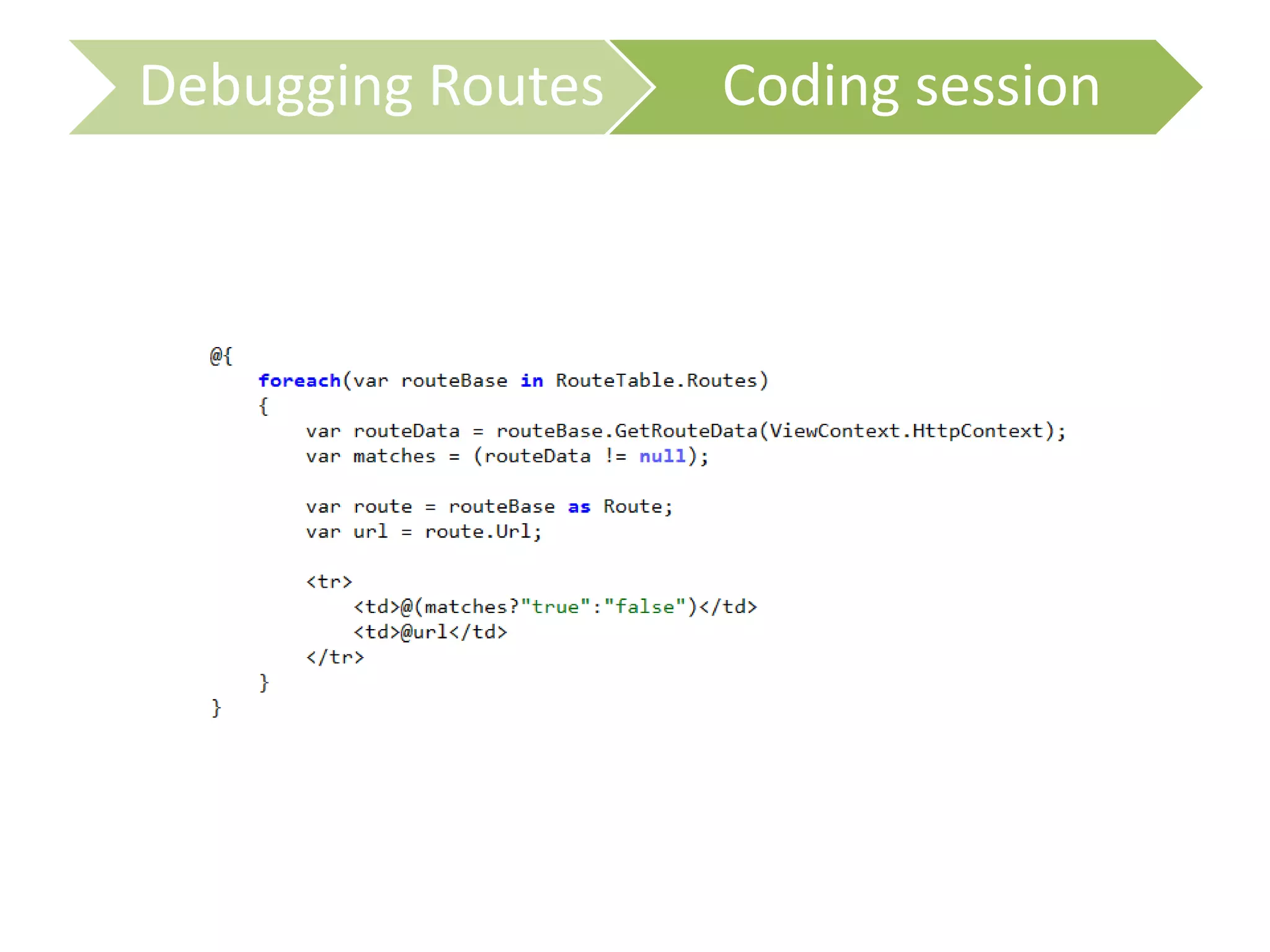 Debugging Routes Coding session
 
