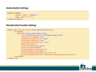 Authorization Settings

Membership Provider Settings

 