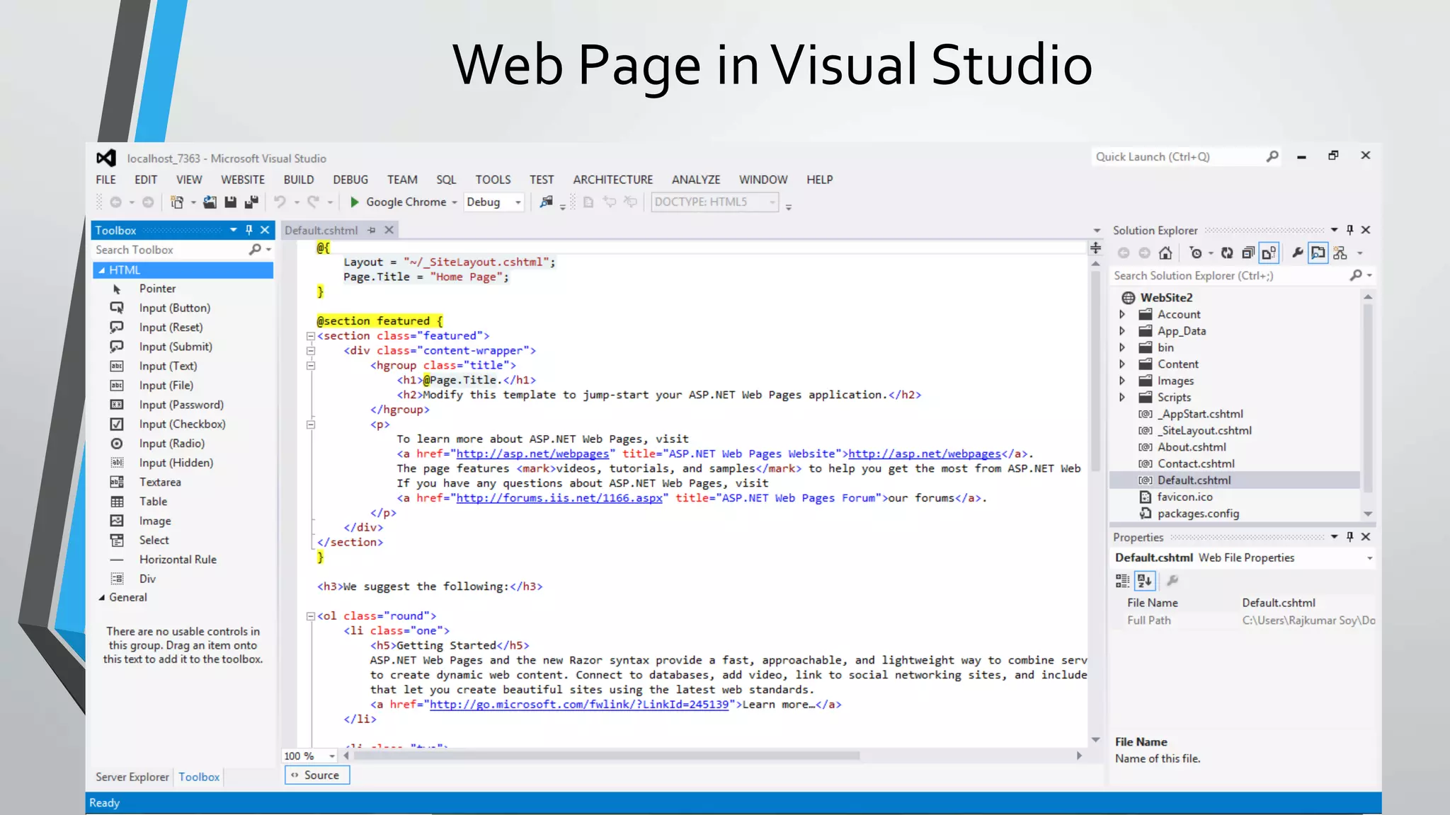 Web Page in Visual Studio 
 