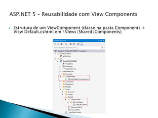 Estrutura de um ViewComponent (classe na pasta Components +
View Default.cshtml em ViewsSharedComponents)
 