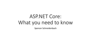 ASP.NET Core
Philosophies, Processes and Tools
Spencer Schneidenbach
Ryvit
@schneidenbach
 