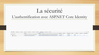 La sécurité
L’authentification avec ASP.NET Core Identity
 