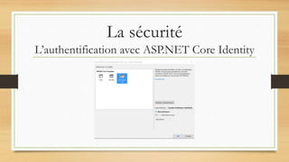 La sécurité
L’authentification avec ASP.NET Core Identity
 