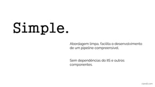 ciandt.com
Abordagem limpa, facilita o desenvolvimento
de um pipeline compreensível.
Sem dependências do IIS e outros
componentes.
 