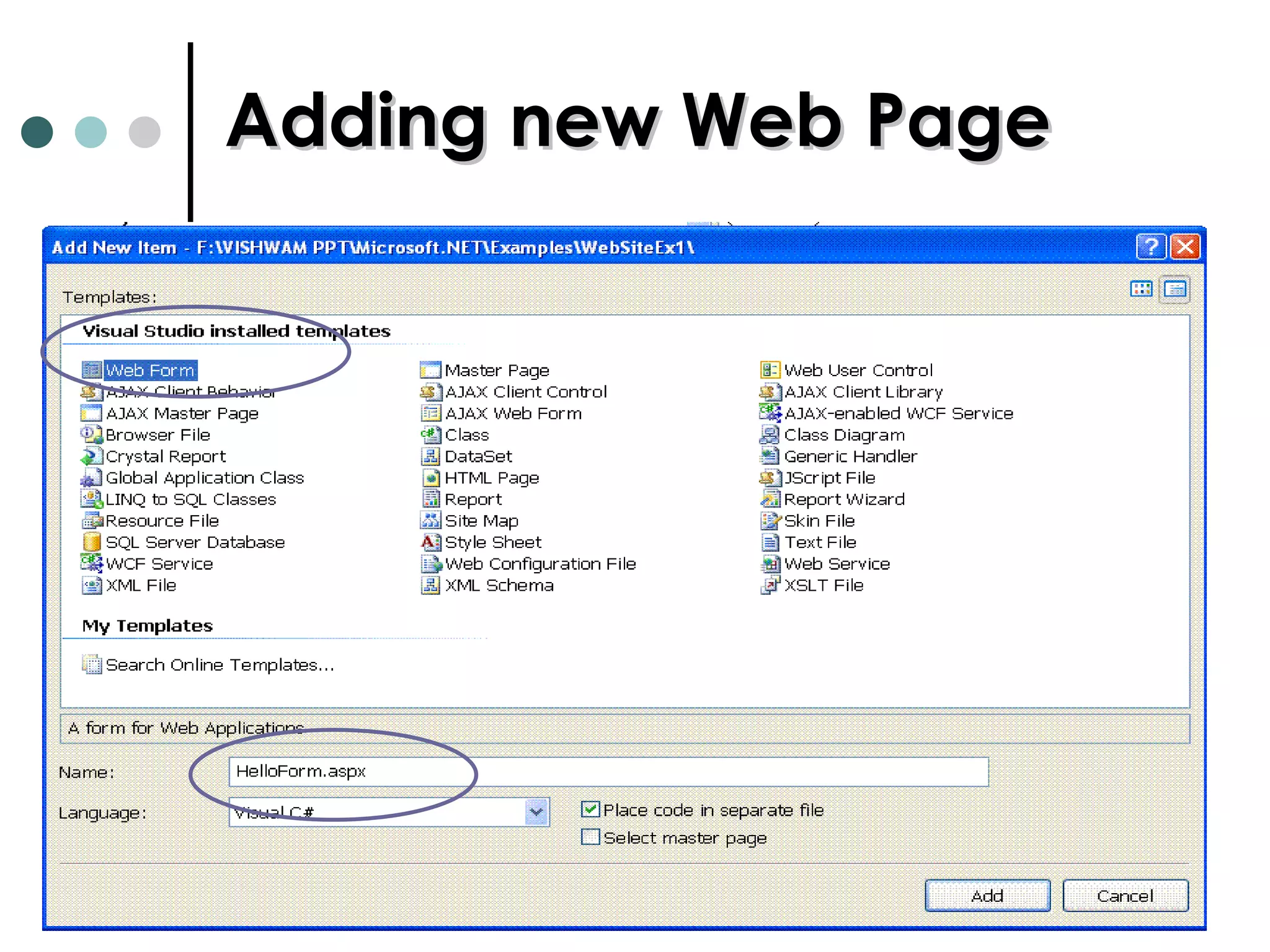 Adding new Web Page 