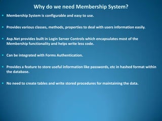 Asp.net membership anduserroles_ppt | PPTX
