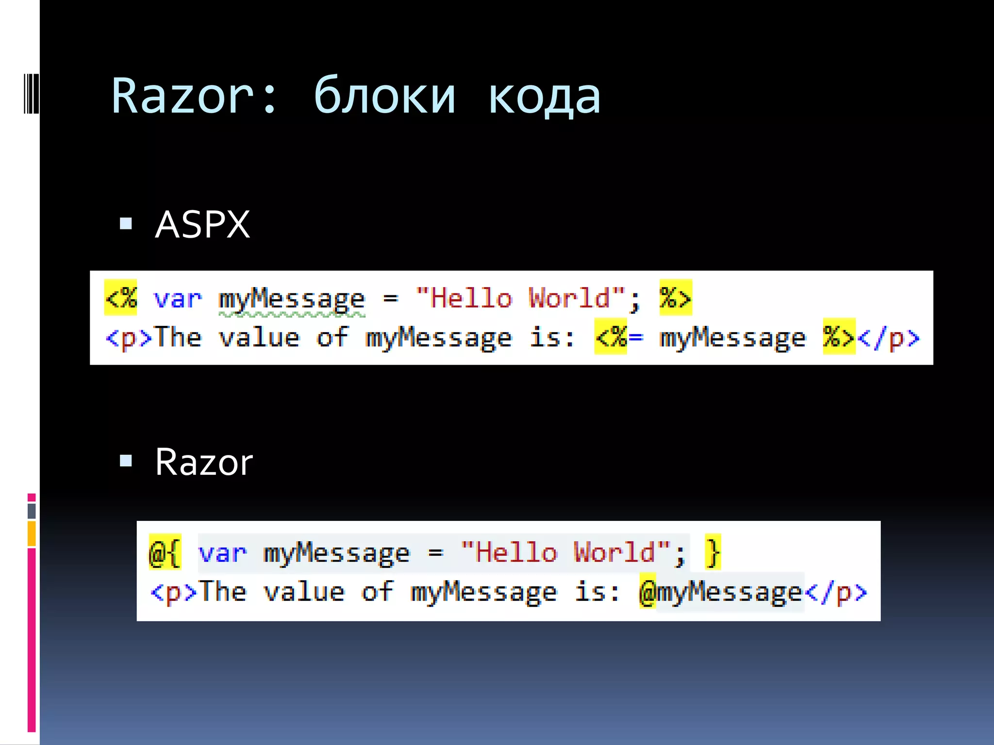 Razor: блоки кодаASPXRazor