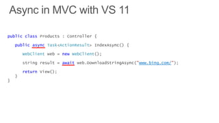 public class

   public async Task ActionResult

      WebClient       new WebClient

                      await           "www.bing.com/"

      return
 