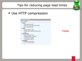 Use HTTP compression Tips for reducing page load times Fiddler Dev 