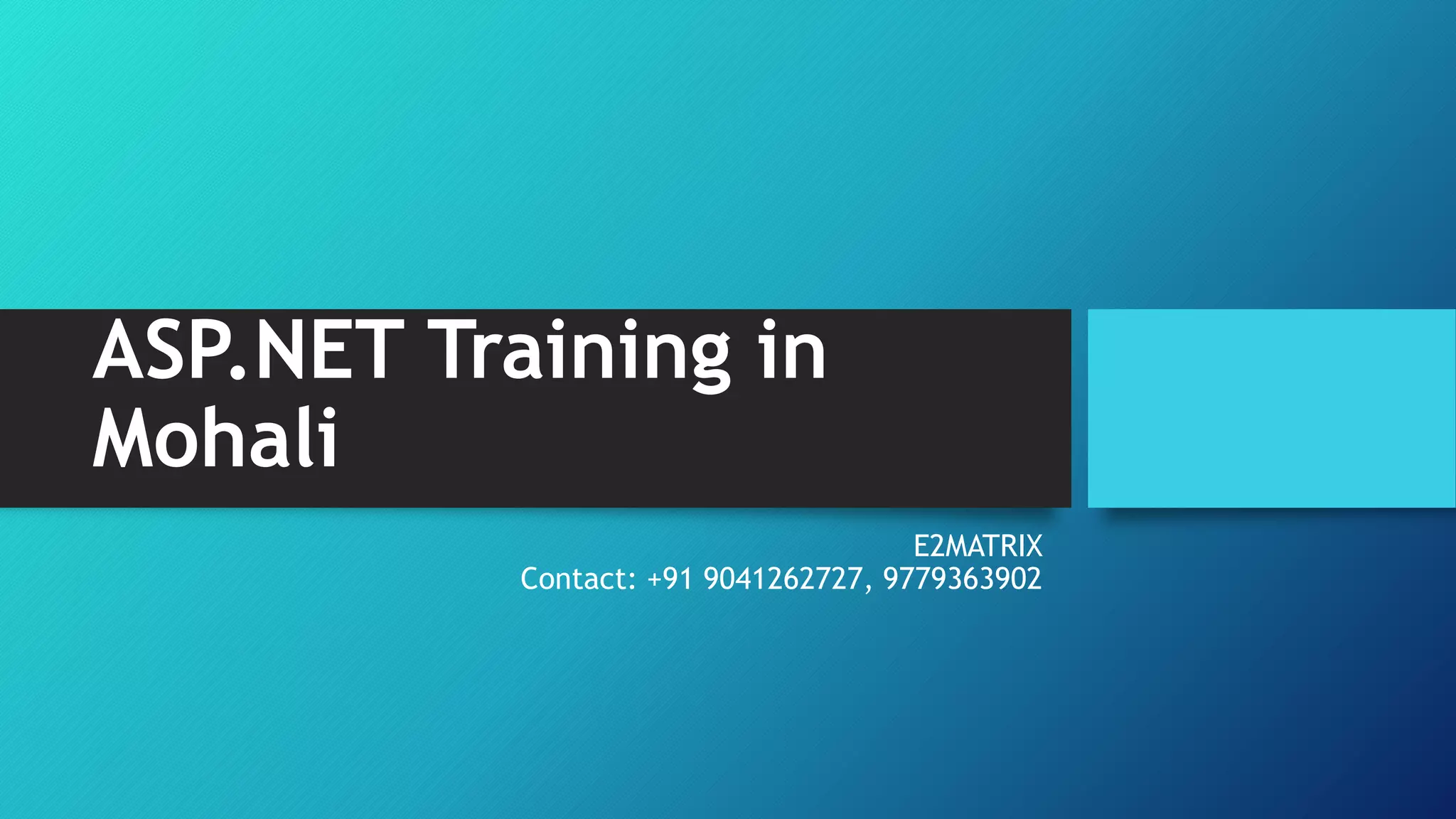 ASP.NET Training in
Mohali
E2MATRIX
Contact: +91 9041262727, 9779363902
 