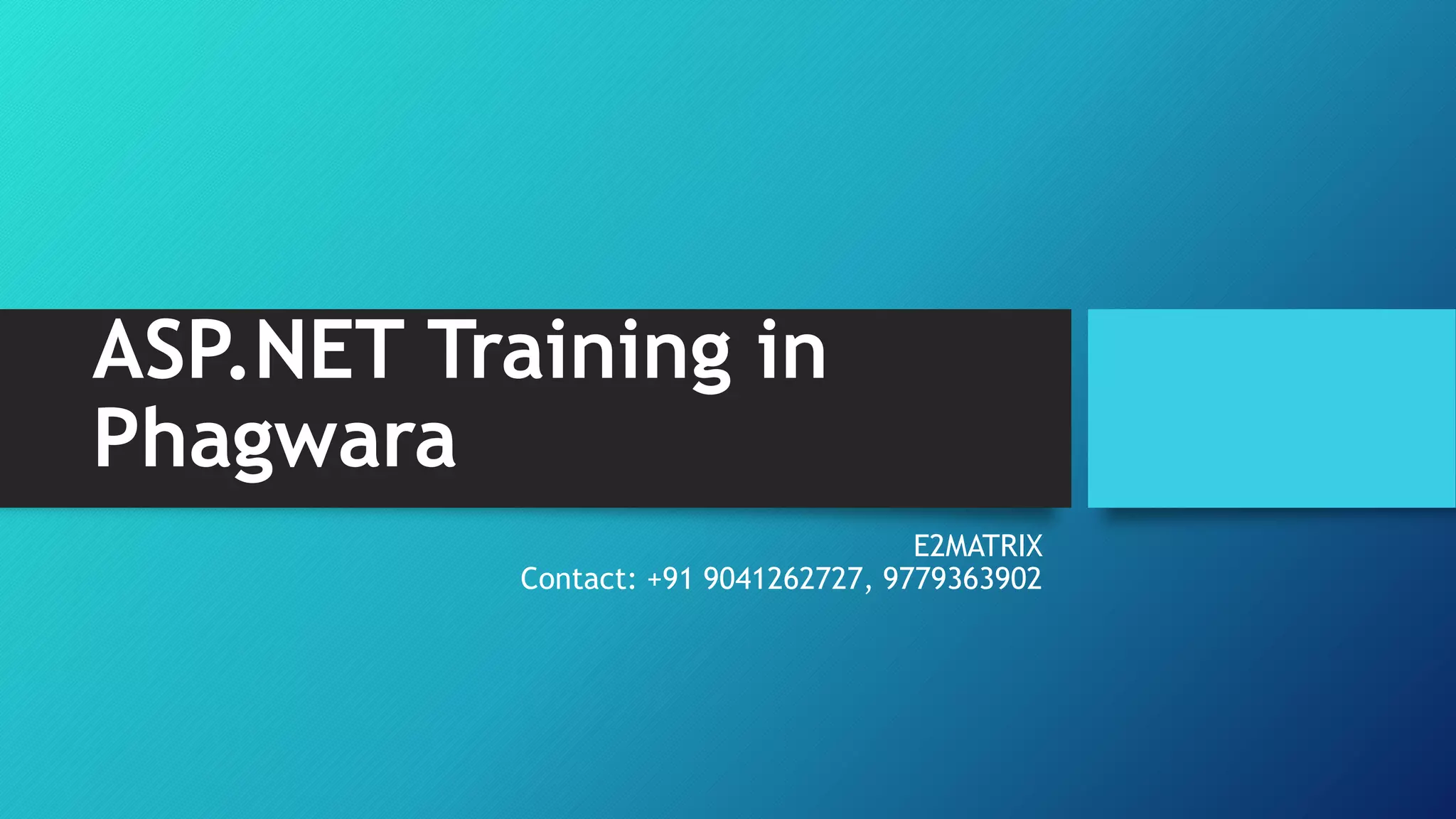 ASP.NET Training in
Phagwara
E2MATRIX
Contact: +91 9041262727, 9779363902
 