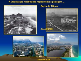 A urbanização modificando rapidamente a paisagem ... Anos 50/60 Anos 90/2000 Barra da Tijuca   