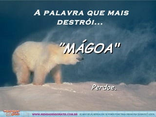 A palavra que mais destrói... ” MÁGOA" Perdoe.