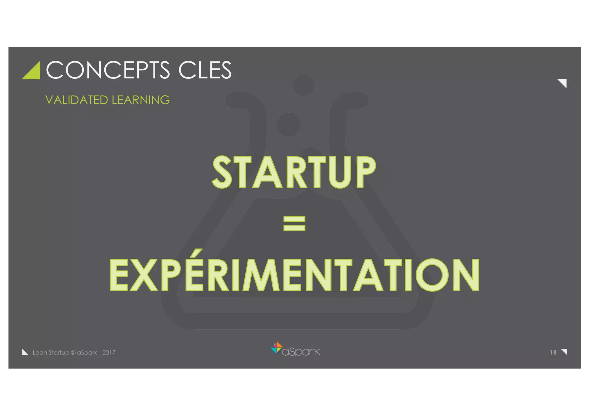 18Lean Startup © aSpark - 2017
CONCEPTS CLES
VALIDATED LEARNING
 
