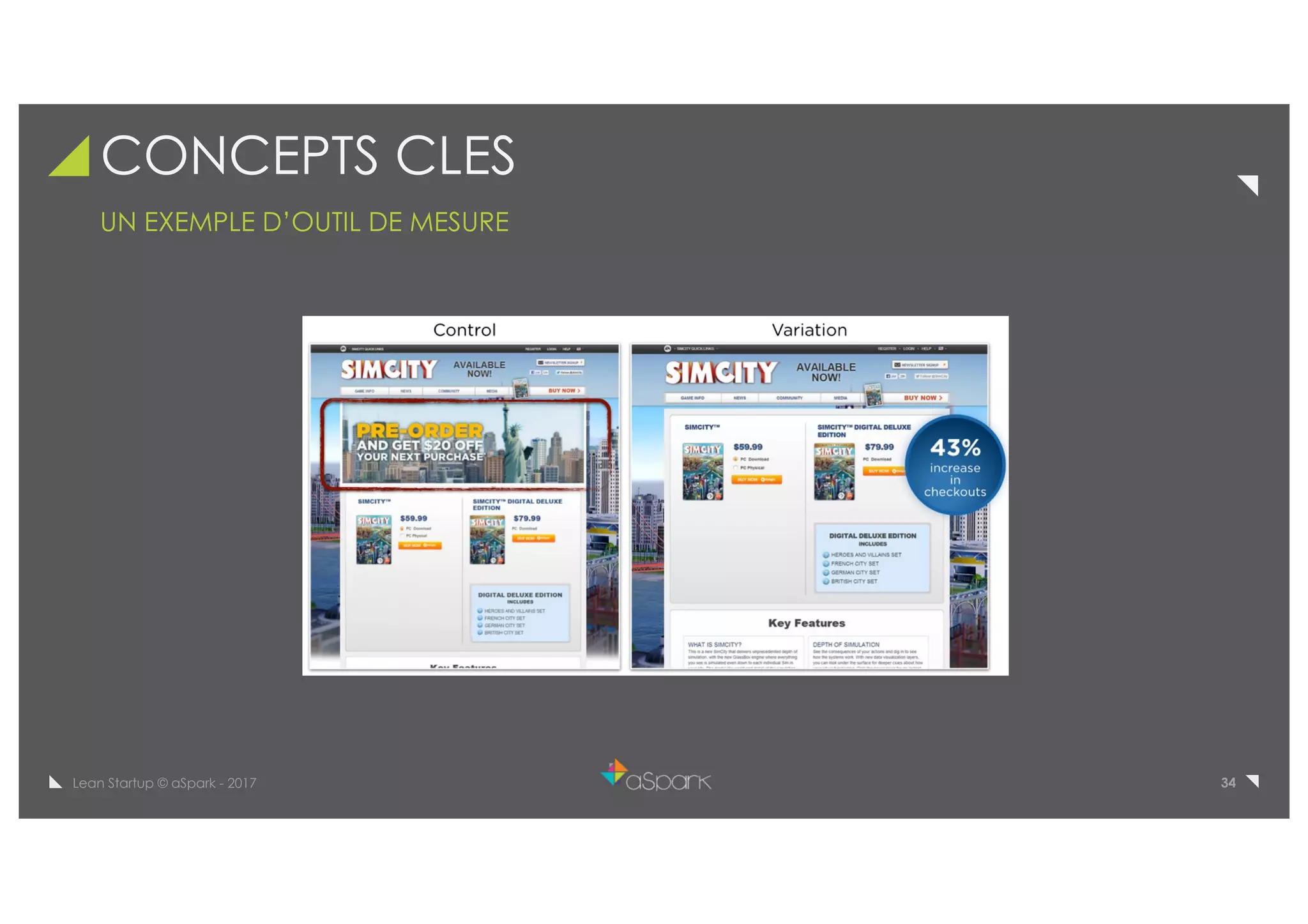 34Lean Startup © aSpark - 2017
CONCEPTS CLES
UN EXEMPLE D’OUTIL DE MESURE
 