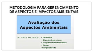 METODOLOGIA PARA GERENCIAMENTO
DE ASPECTOS E IMPACTOS AMBIENTAIS
 