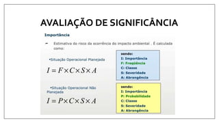 AVALIAÇÃO DE SIGNIFICÂNCIA
 