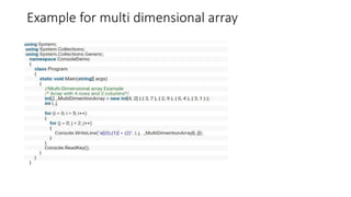 Example for multi dimensional array
 