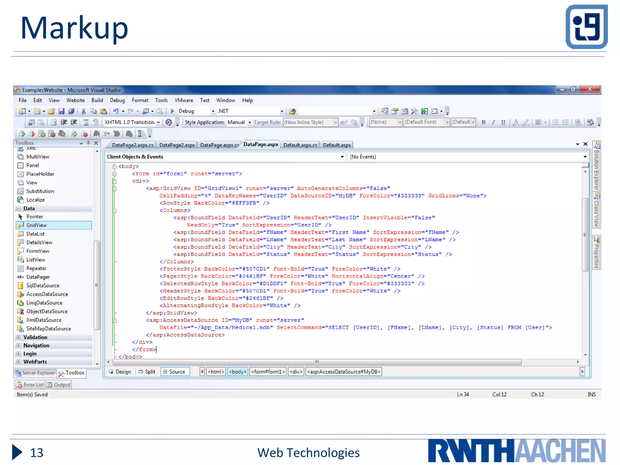 Markup
Web Technologies13
 