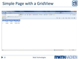 Simple Page with a GridView
Web Technologies12
 