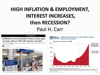 HIGH INFLATION & EMPLOYMENT,
INTEREST INCREASES,
then RECESSION?
Paul H. Carr
 