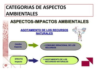 CATEGORIAS DE ASPECTOS
AMBIENTALES
 