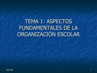 TEMA 1: ASPECTOS FUNDAMENTALES DE LA ORGANIZACIÓN ESCOLAR 