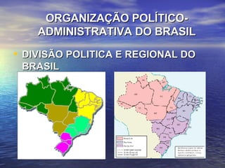 ORGANIZAÇÃO POLÍTICO-ADMINISTRATIVA DO BRASIL DIVISÃO POLITICA E REGIONAL DO BRASIL 