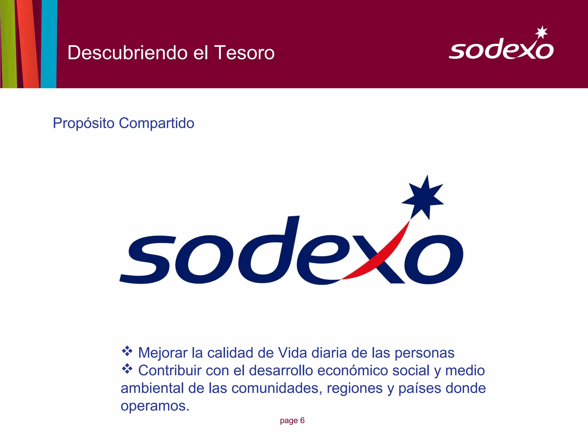 Descubriendo el Tesoro


Propósito Compartido




          Mejorar la calidad de Vida diaria de las personas
          Contribuir con el desarrollo económico social y medio
         ambiental de las comunidades, regiones y países donde
         operamos.
                                page 6
 