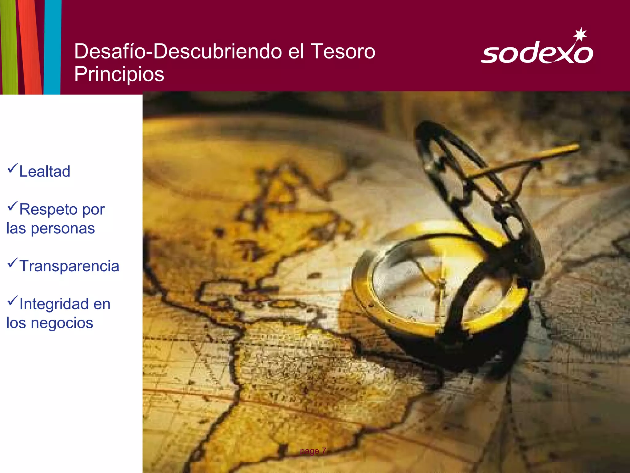 Desafío-Descubriendo el Tesoro
           Principios



Lealtad

Respeto por
las personas

Transparencia

Integridad en
los negocios




                                 page 7
 