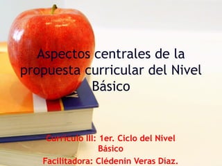 Aspectos centrales de la
propuesta curricular del Nivel
           Básico


    Currículo III: 1er. Ciclo del Nivel
                   Básico
   Facilitadora: Clédenin Veras Díaz.
 