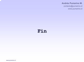 Andrés Pumarino M.
                         contacto@pumarino.cl
                              www.pumarino.cl




                  Fin




www.pumarino.cl
 