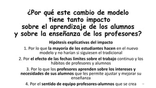 Hipótesis explicativas del impacto
1. Por lo que la mayoría de los estudiantes hacen en el nuevo
modelo y no harían si sig...
