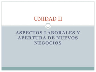 ASPECTOS LABORALES Y
APERTURA DE NUEVOS
NEGOCIOS
UNIDAD II
 