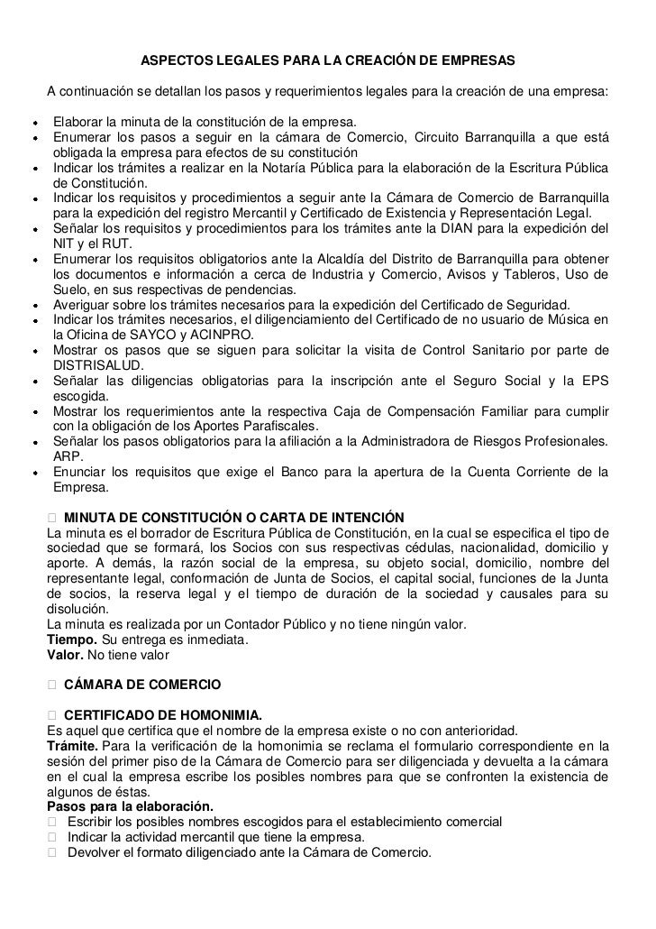 Aspectos legales para la creación de empresas