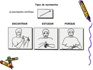 Tipos de movimentos
a) movimento retilíneo:
 
