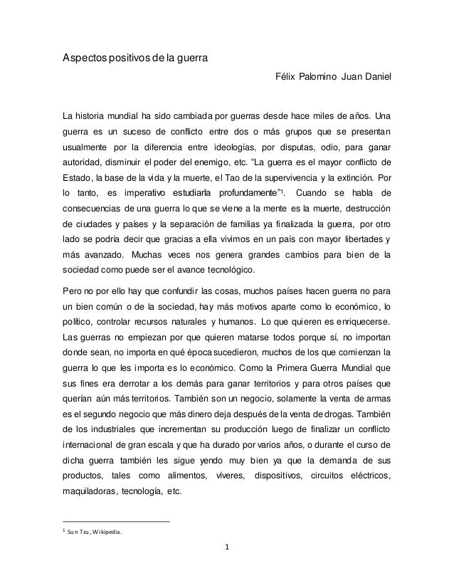 Ensayo Aspectos positivos de la guerra Historia
