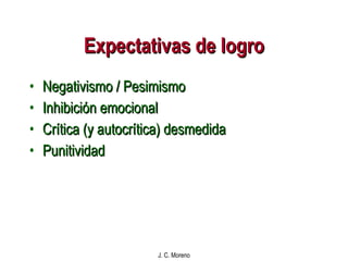 Expectativas de logro Negativismo / Pesimismo Inhibición emocional Crítica (y autocrítica) desmedida Punitividad 