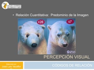 • Relación Cuantitativa: Predominio de la Imagen




                               PERCEPCIÓN VISUAL
    Elaborado por:
José Luis Vacaflor                   CÓDIGOS DE RELACIÓN
 
