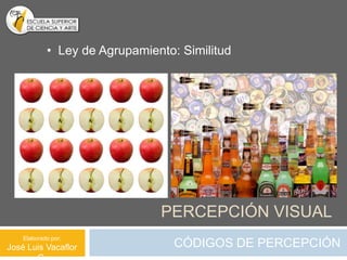 • Ley de Agrupamiento: Similitud




                               PERCEPCIÓN VISUAL
    Elaborado por:
José Luis Vacaflor                CÓDIGOS DE PERCEPCIÓN
 