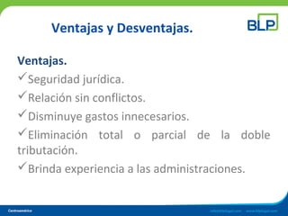 Ventajas y Desventajas.
Ventajas.
Seguridad jurídica.
Relación sin conflictos.
Disminuye gastos innecesarios.
Eliminación total o parcial de la doble
tributación.
Brinda experiencia a las administraciones.
 