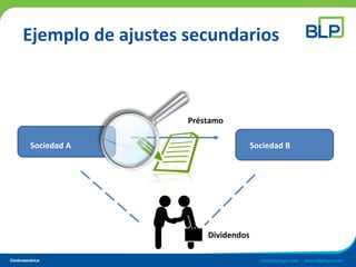 Ejemplo de ajustes secundarios
Sociedad A Sociedad B
Préstamo
Dividendos
 