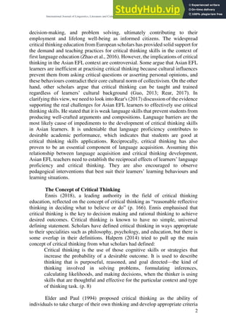 Aspects In The Development Of Critical Thinking In Asian EFL Higher ...