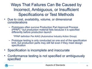 Ways That Failures Can Be Caused by
      Incorrect, Ambiguous, or Insufficient
         Specifications or Test Methods
• ...