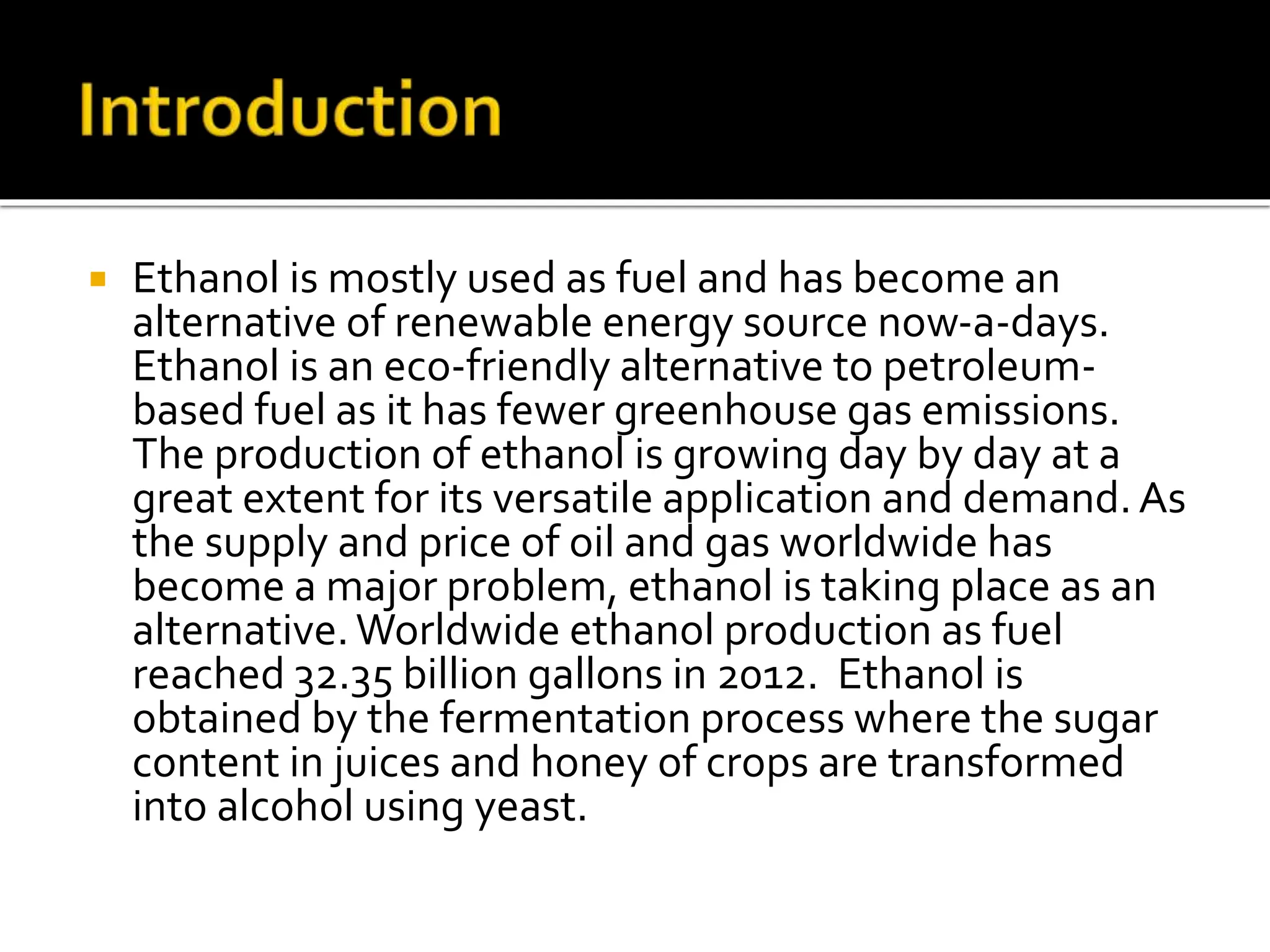 ethanol production from molasses is analysed with Aspen | PPTX